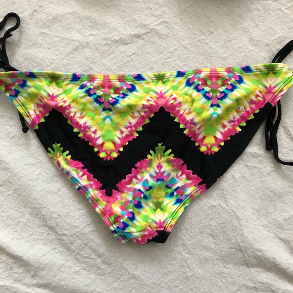 Black with neon tie dye triangle top string bikini - Picture 4 of 7